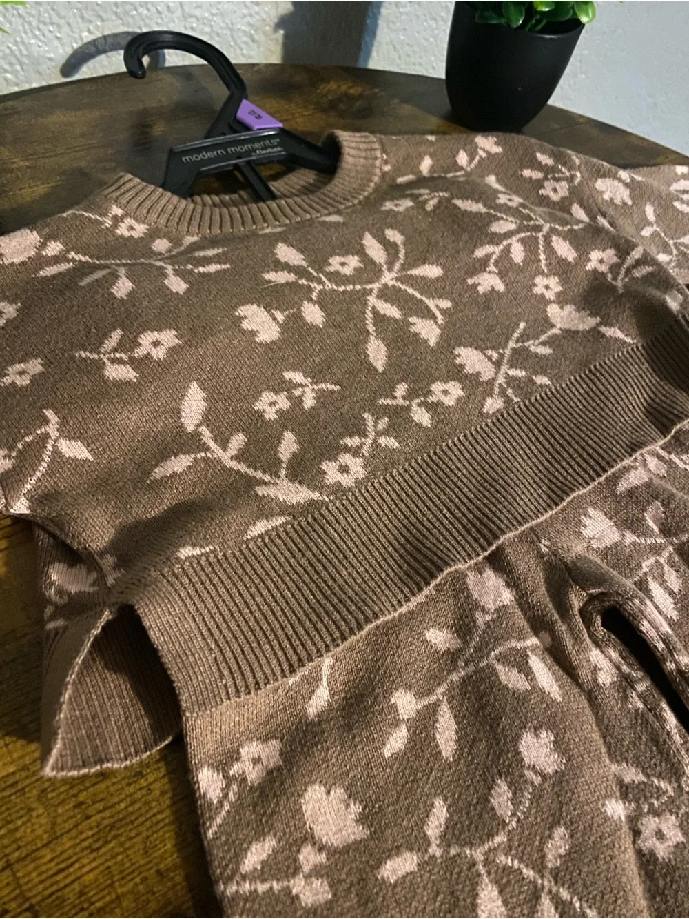 Kids Floral Knit Matching Set - Brown